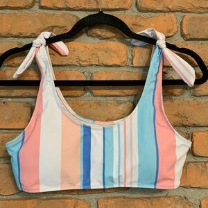 Kamoni Womens Cute Striped Print Scoop Neck Knotted Strap Bikini Swim Top Size M